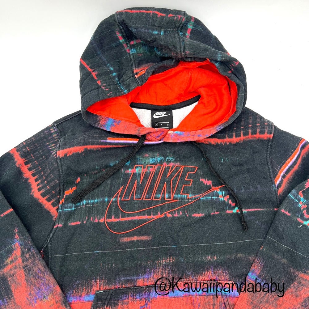 Vintage Nike Charcoal Gray Red Multicolored Fleece Pull-Over Men's Hoodie Small